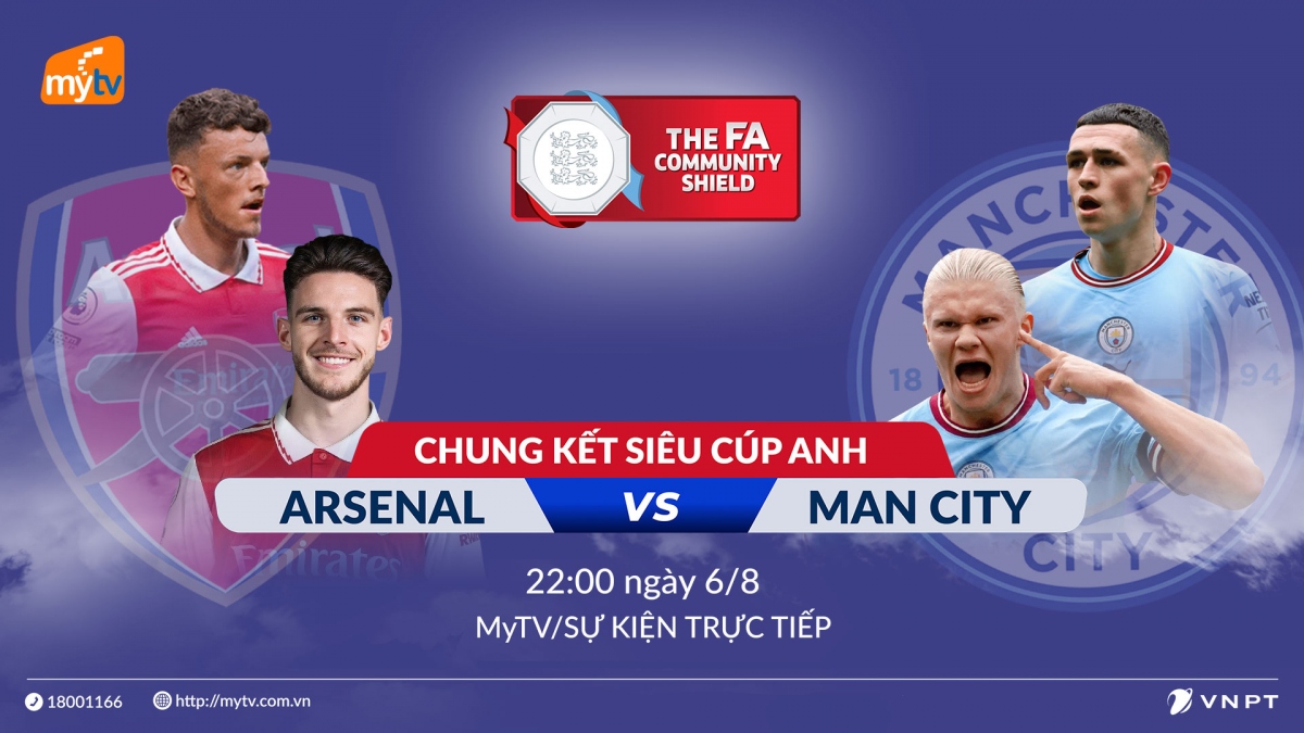 Siêu cúp Anh 2023: Cuộc tái ngộ Man City – Arsenal trực tiếp trên Truyền hình MyTV